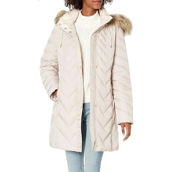 Marc New York by Andrew Marc Roxbury Jacket Coat Womens L Ivory Faux Fur Quilted - Picture 1 of 3